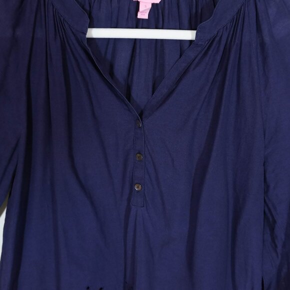 LILLY PULITZER Elsa Eyelet Long Sleeve V Neck Henley Top Size  S Preppy Boho - Picture 4 of 6